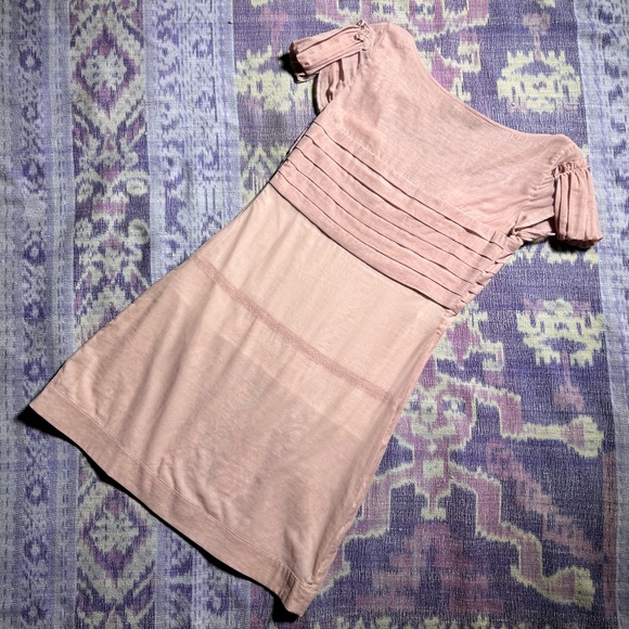 Anna Molinari Womens Mini Dress Ruffle Pleated Short Sleeve Lace Lined in Peach - Picture 3 of 16